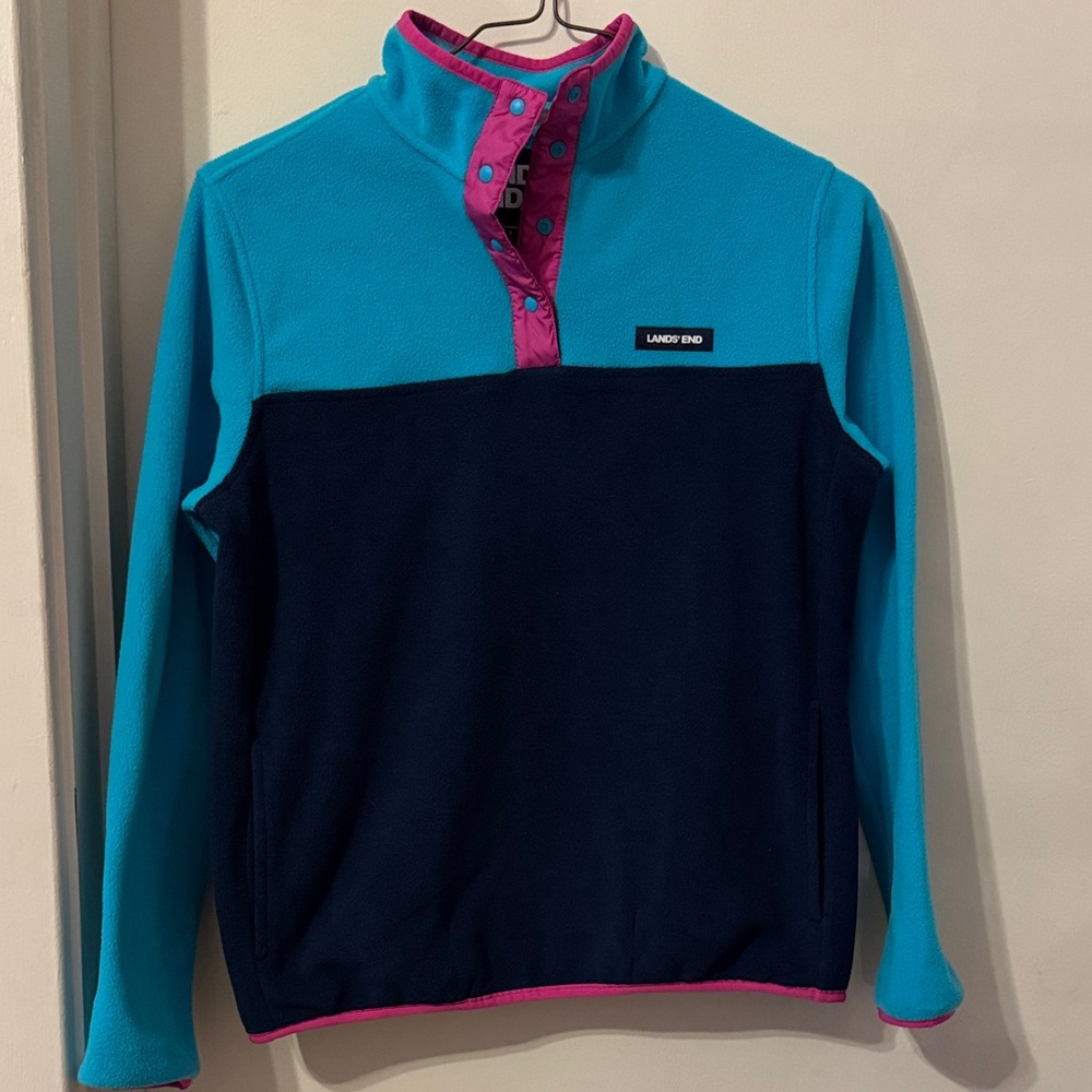 Lands' End Teal and Navy Fleece Pullover